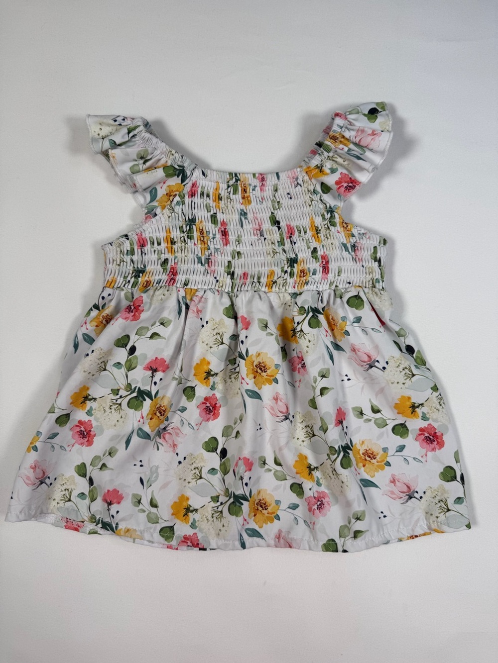 MARIE NICOLE Girls Floral Smocked Top XXS White Multicolor Flutter Sleeve Boho
